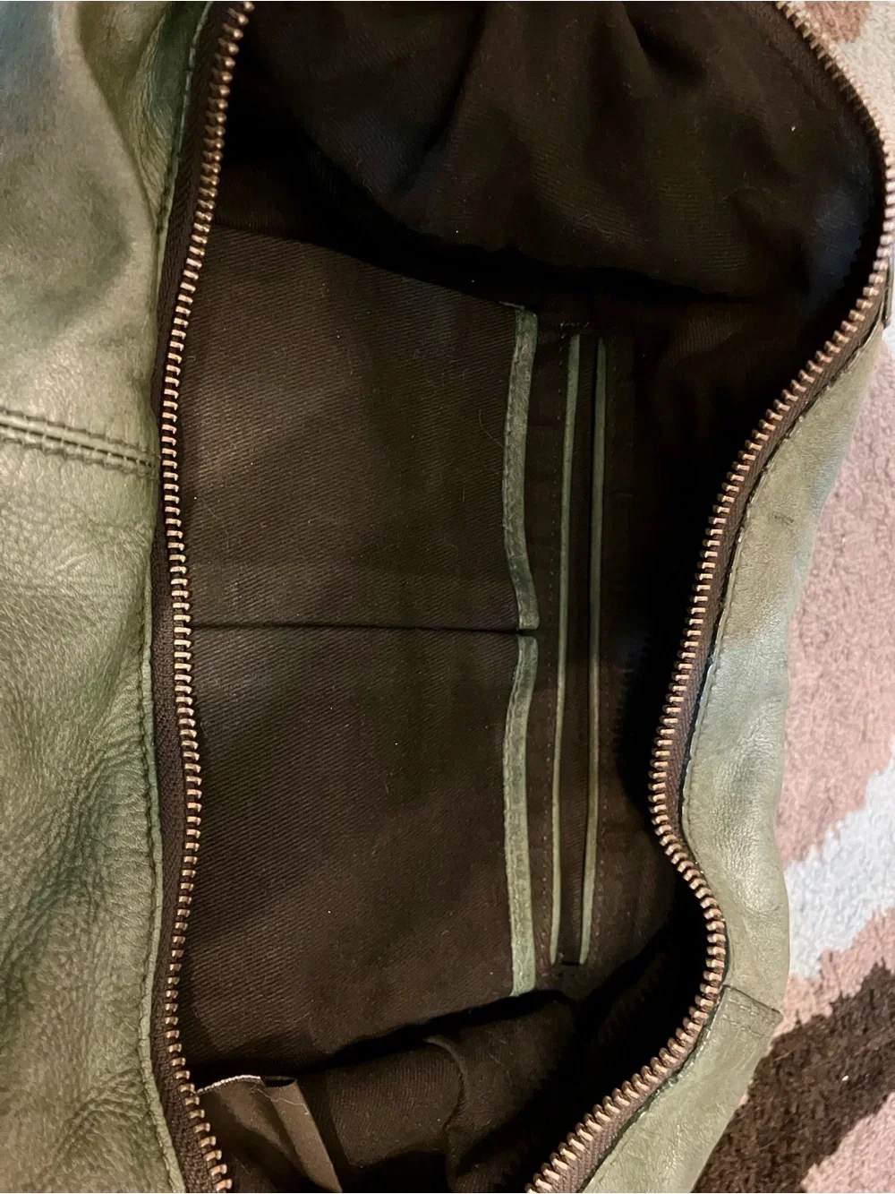 Ash Green Leather Satchel with Studded Chain Detail